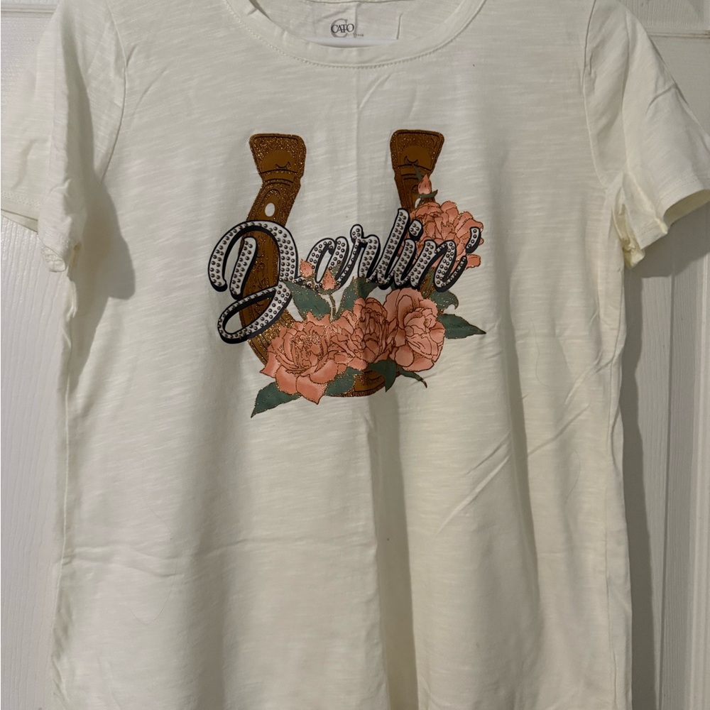 Cato Cream Graphic Tee with Floral Design